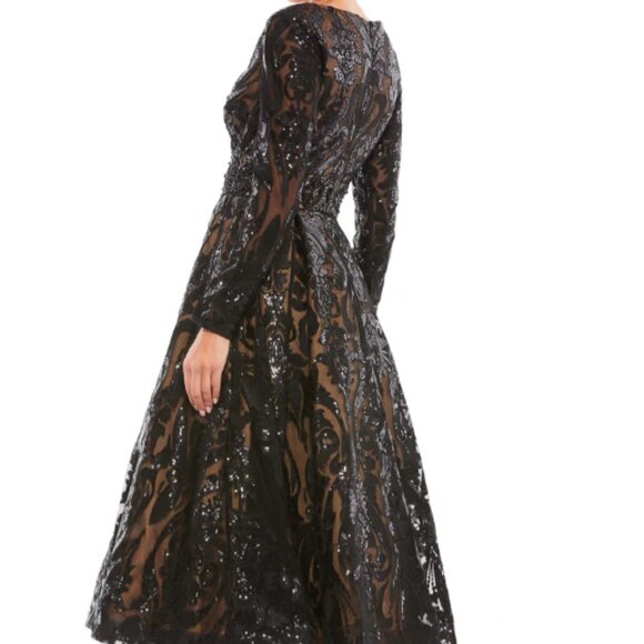 MAC DUGGAL 67529 SEQUIN EMBELLISHED A-LINE BLACK/NUDE DRESS sz 8 - Picture 2 of 6